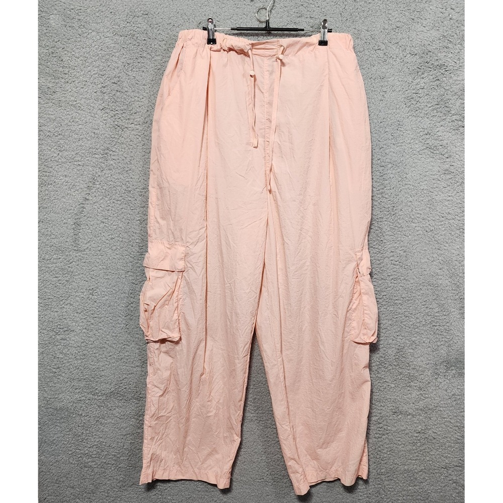 Blank‎ nyc Womens Nylon Wide Leg Wind Pants Elastic Waist Size Large Pink Cargo